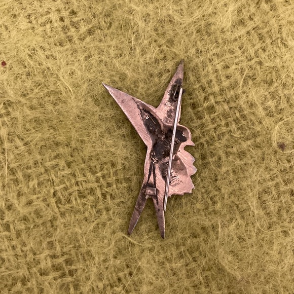 Vintage Bird Carrying Love Note Brooch; Mexico Silver Love Bird Pin - Picture 2 of 6